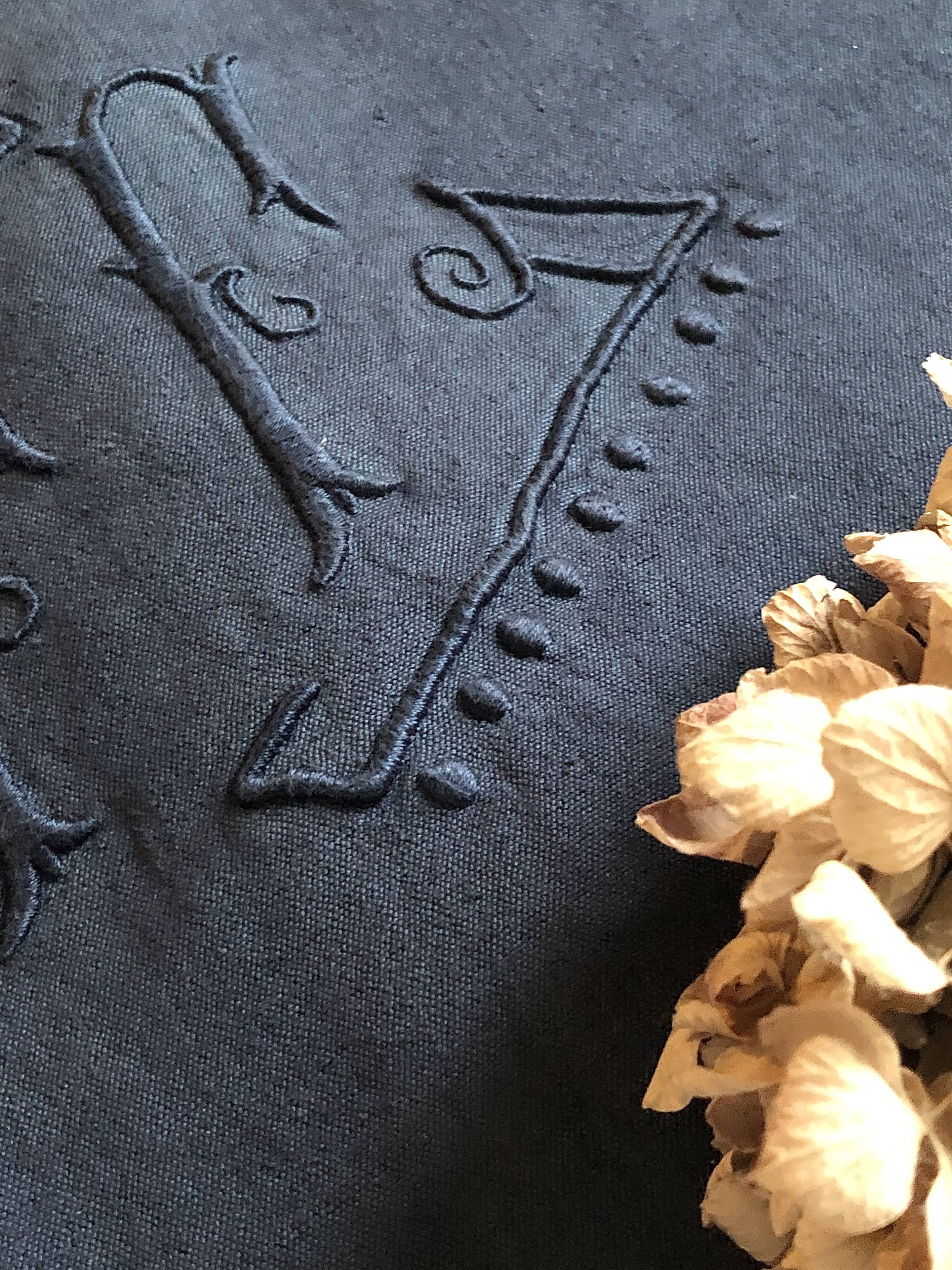 Old linen and cotton sheet dyed in night blue