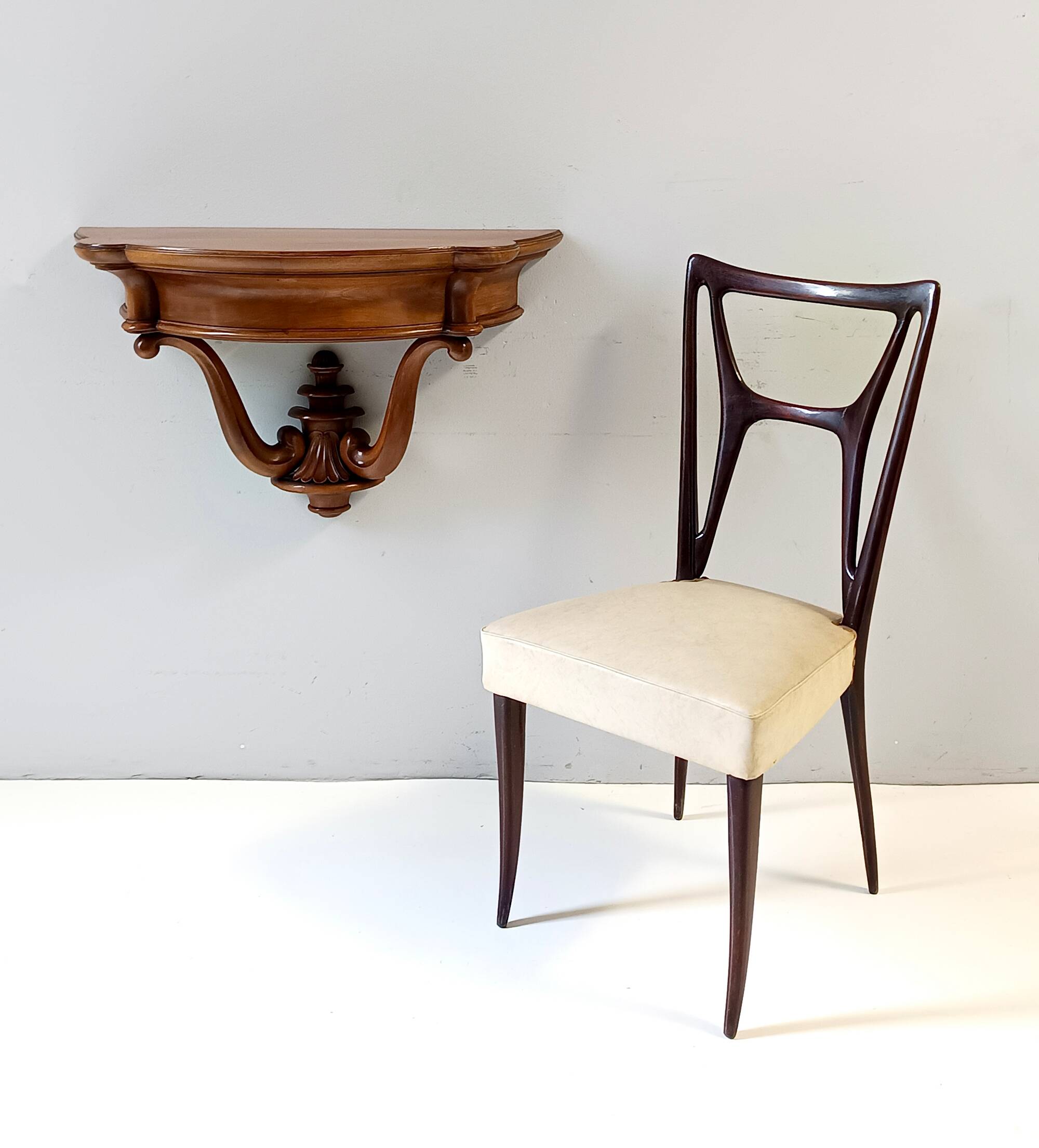 Solid Walnut Wall-Mounted Console Table, Italy