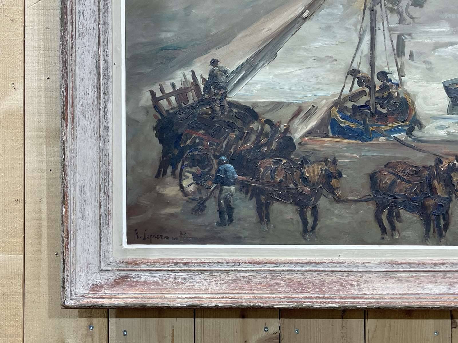 Oil on panel by Robert Leparmentier - The port of Paimpol in the fog