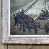Huile sur panneau de Robert Leparmentier - Le port de Paimpol dans la brume