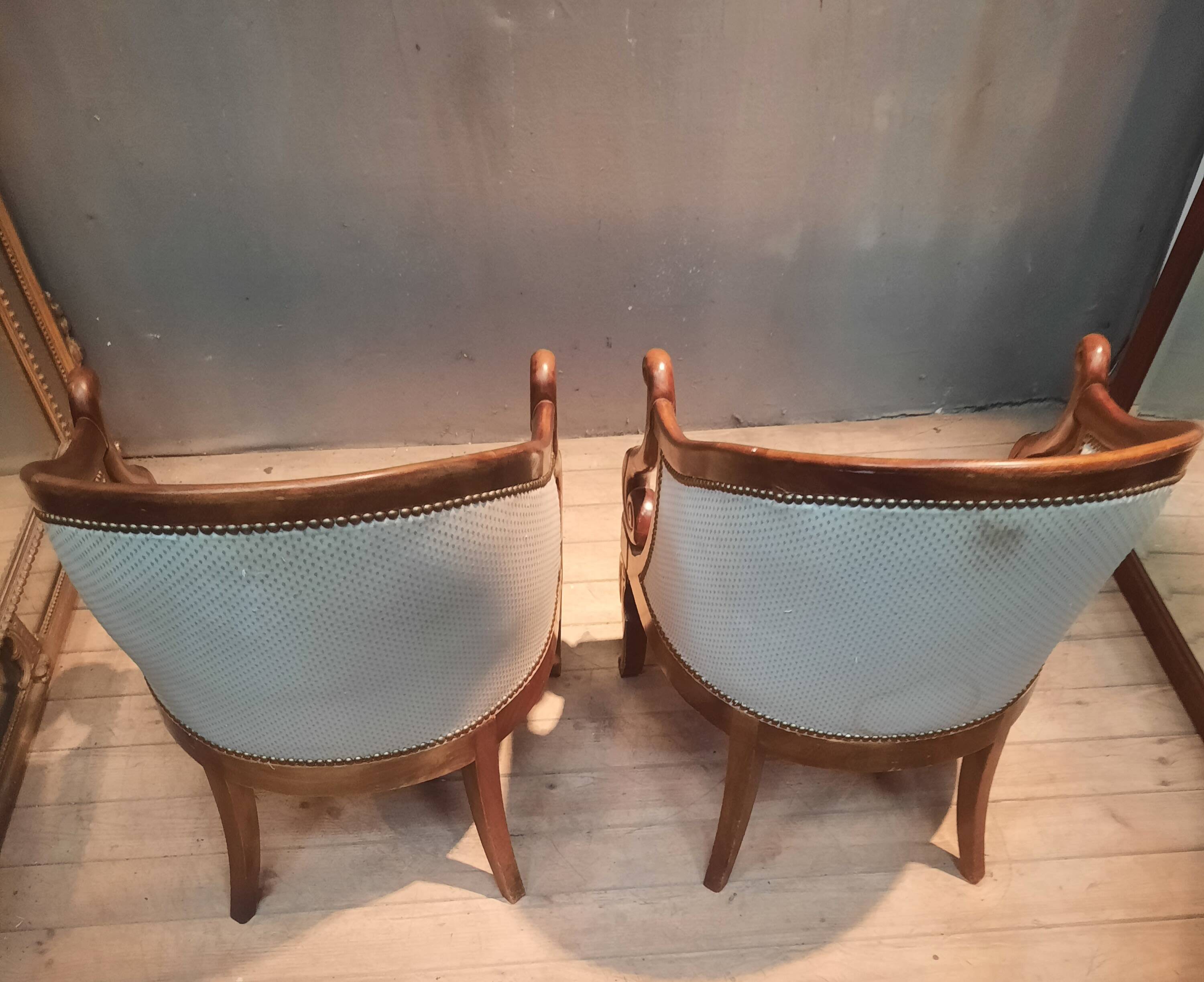 Pair of swan neck gondola armchairs