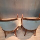 Pair of swan neck gondola armchairs
