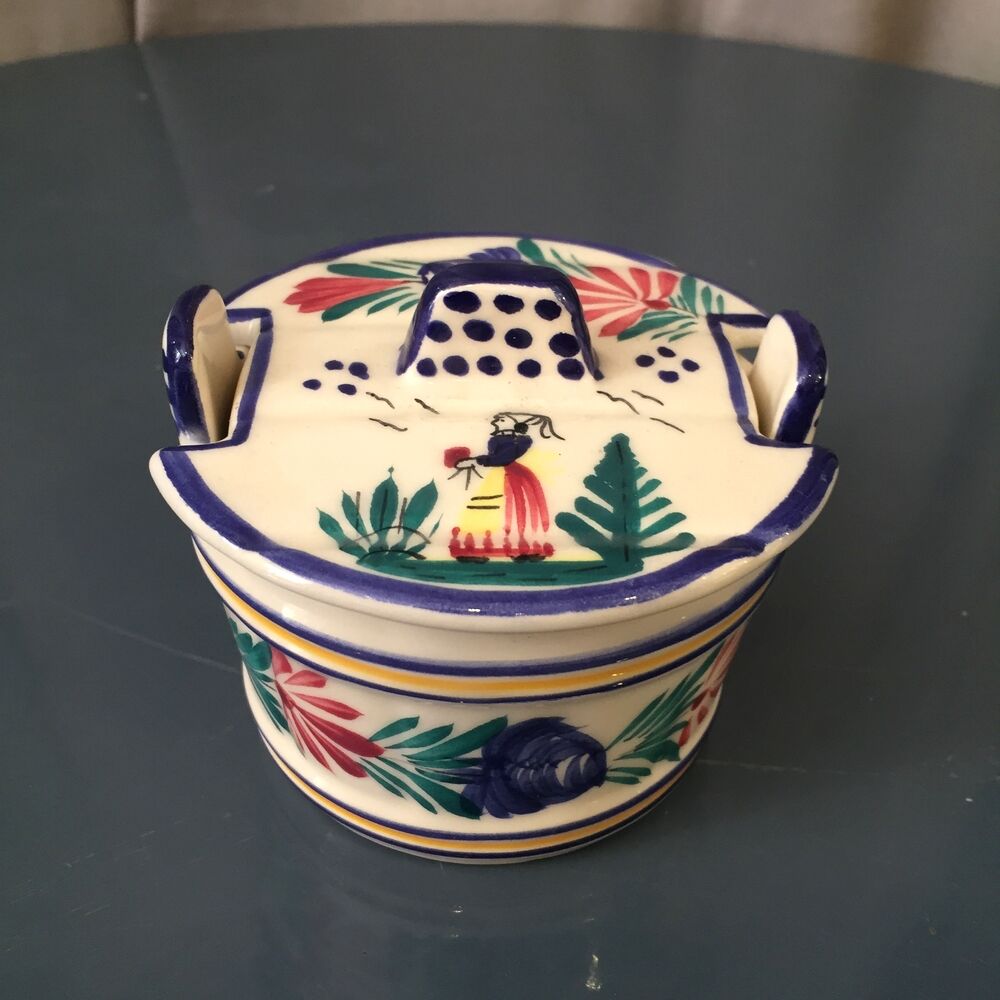 Saloir pot with lid hb quimper breton decor