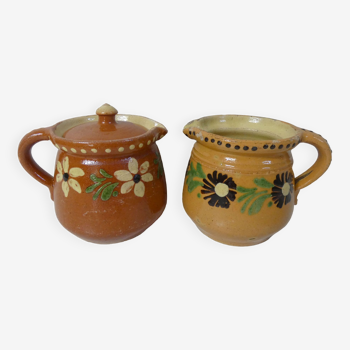 2 old Alsatian pots pitchers in glazed terracotta