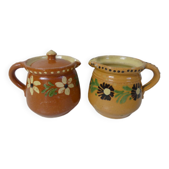 2 anciens pots alsaciens pichets en terre cuite vernissée