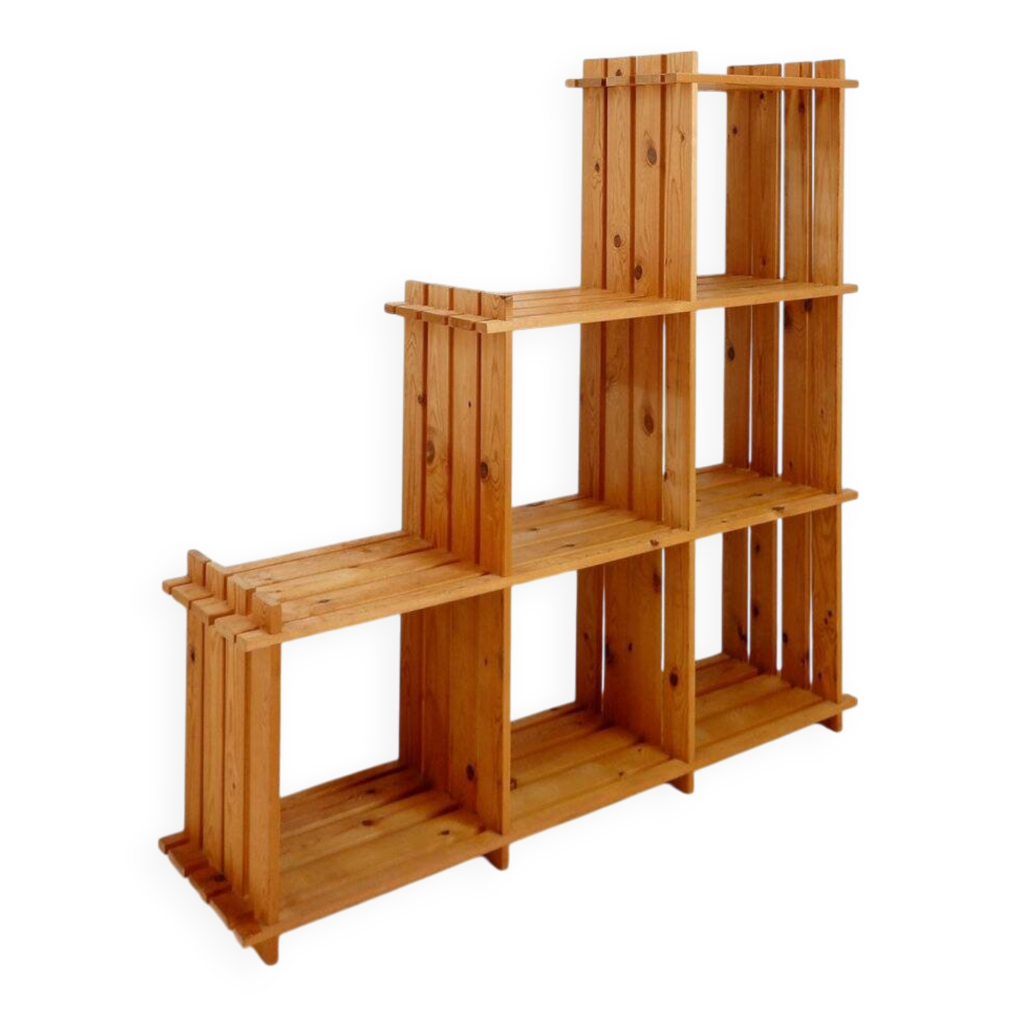 Vintage pine staircase shelf bookcase - Maison Regain style