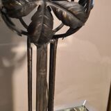 Lampe fer forgé opaline bleu 1920, 40x14