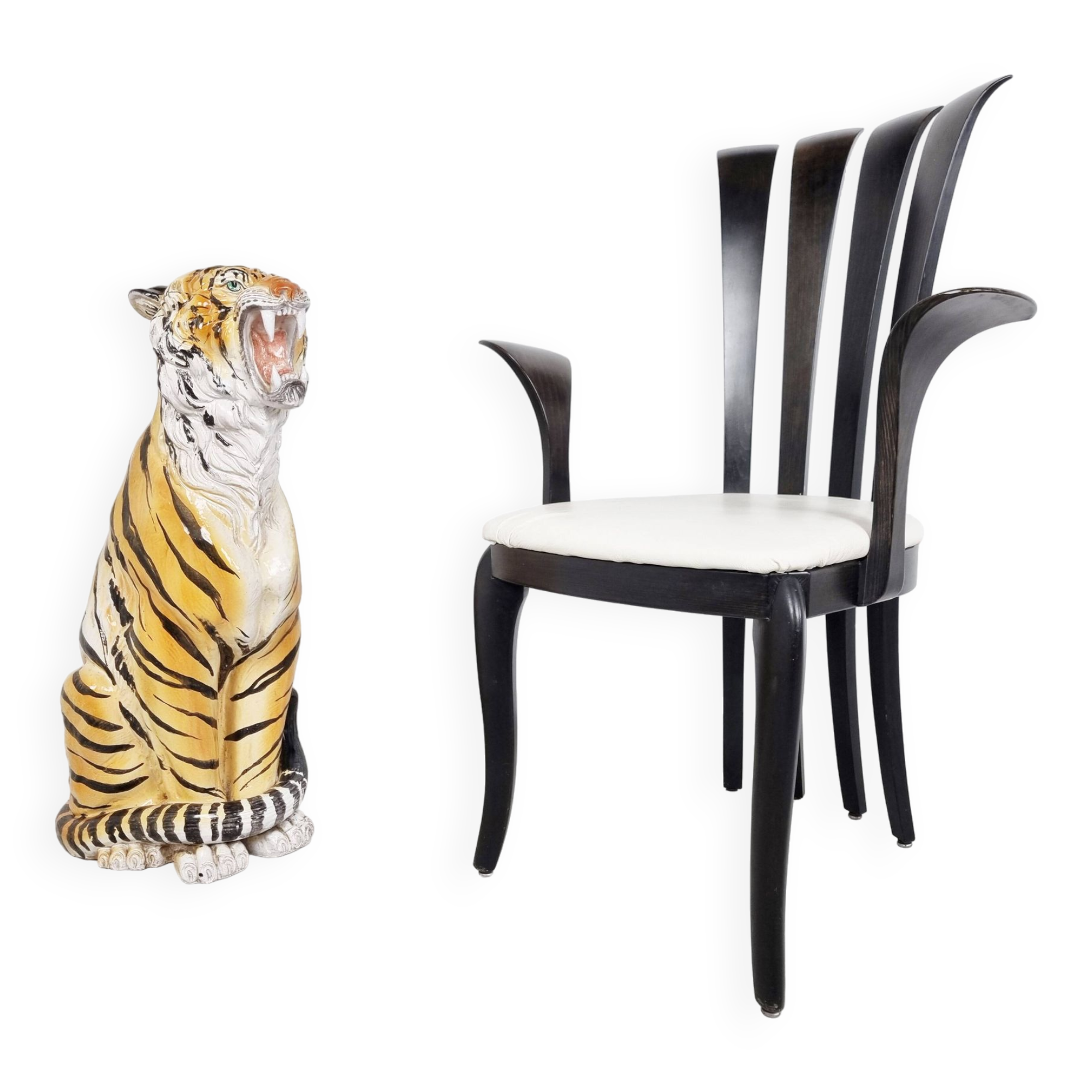 Large ceramic Hand Painted Tiger, 1970's Italy