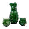 Soldier pitcher and its 2 green vintage ceramic cups