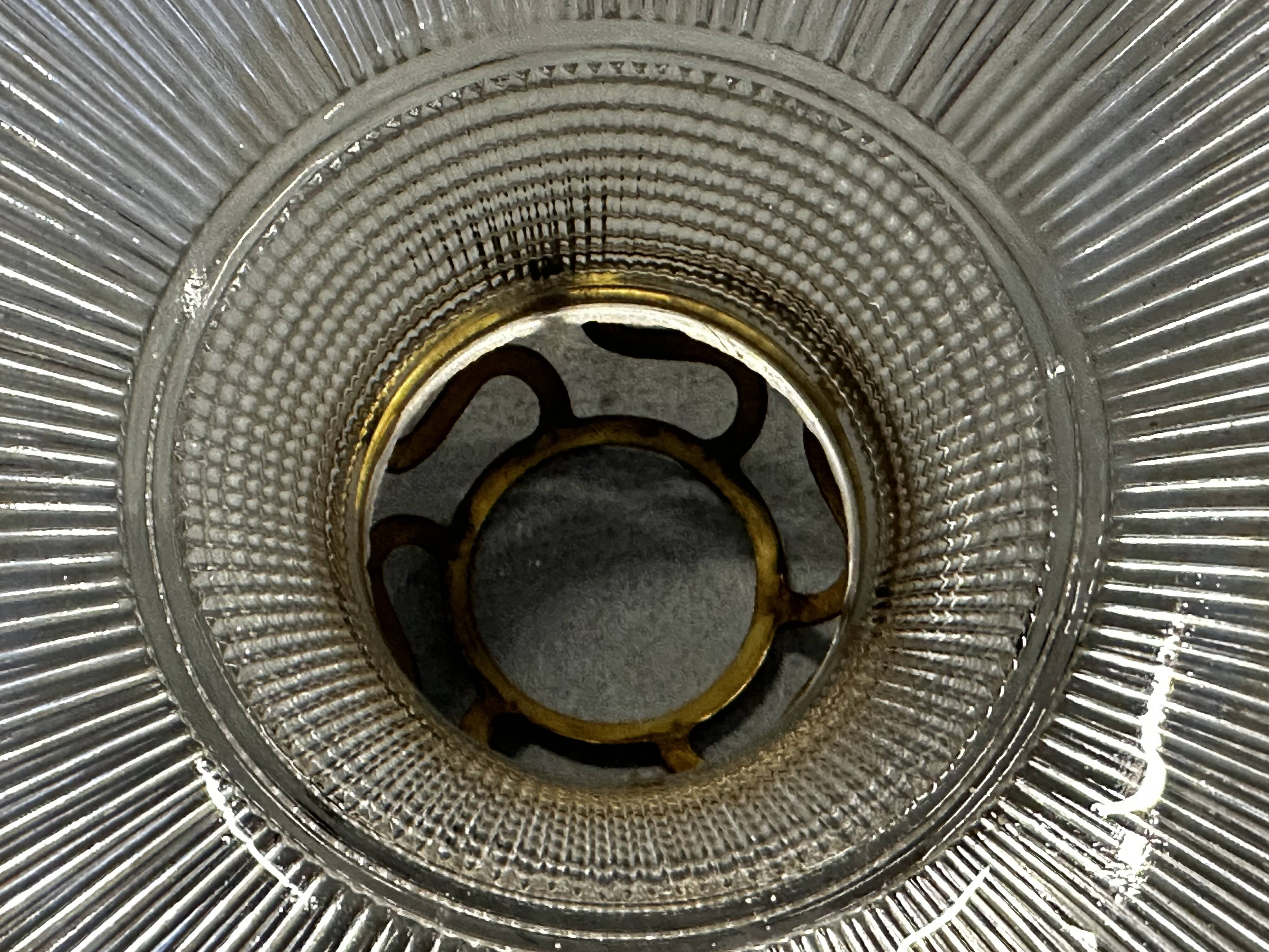 Suspension in holophane striated glass and brass support - art-deco period