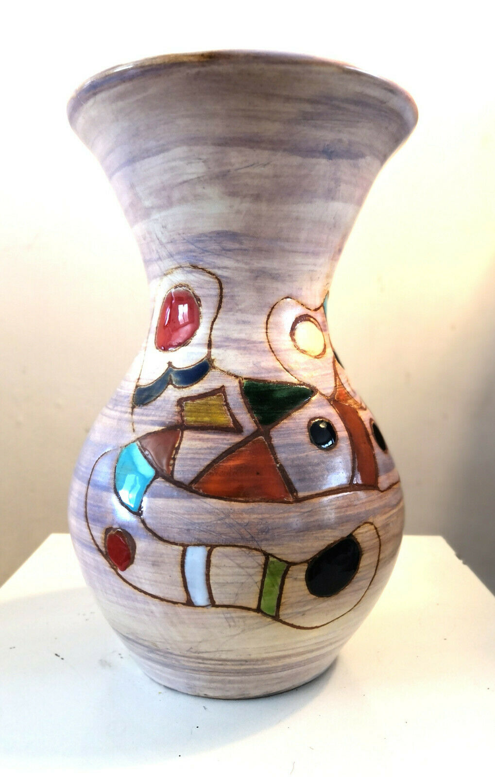 Strangulation vase with polychrome abstract decoration 60s