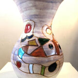Vase à étranglement à décor abstrait polychrome années 60