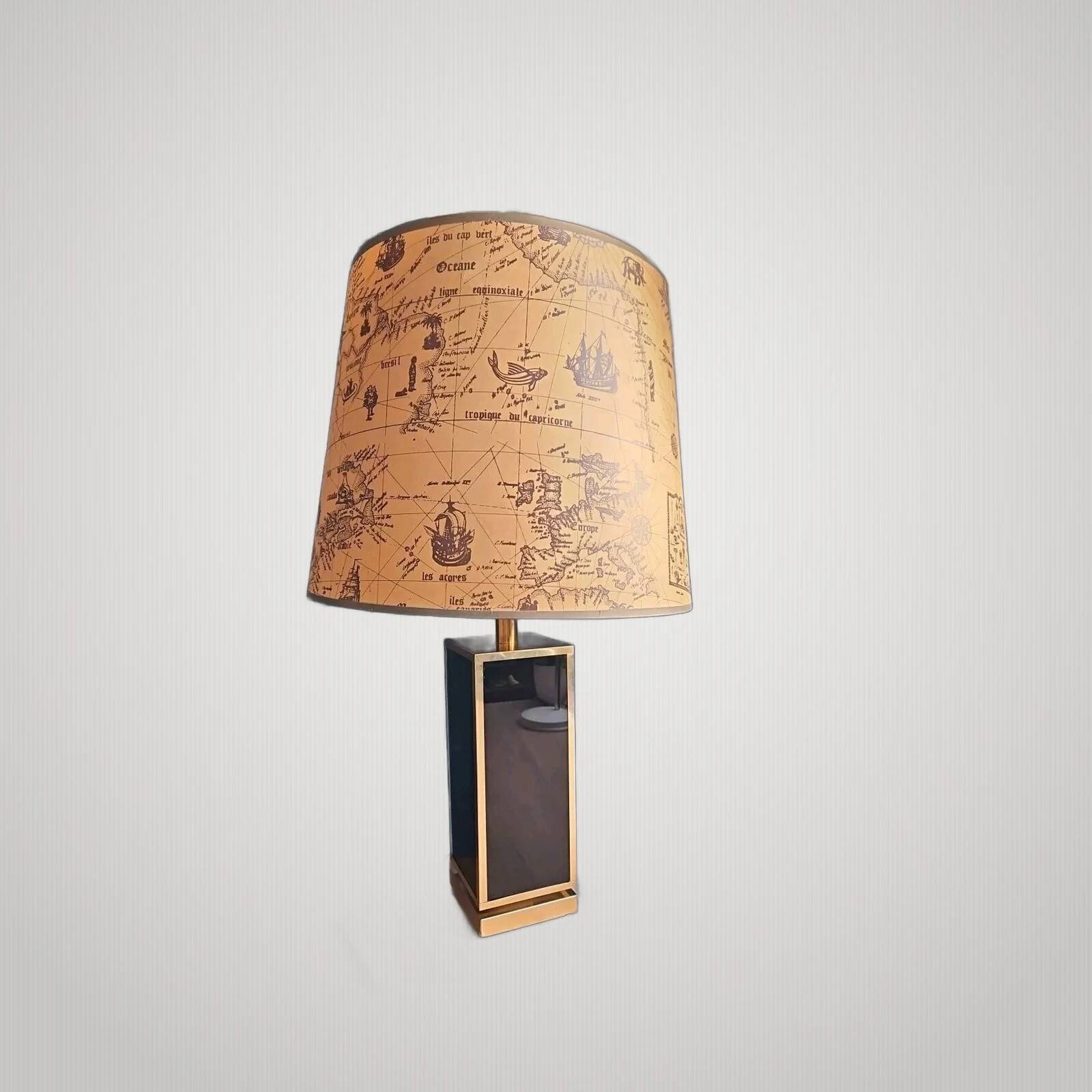 Large Brass and Black Lamp 1970s Dlg Maison Jansen Design and Elegance