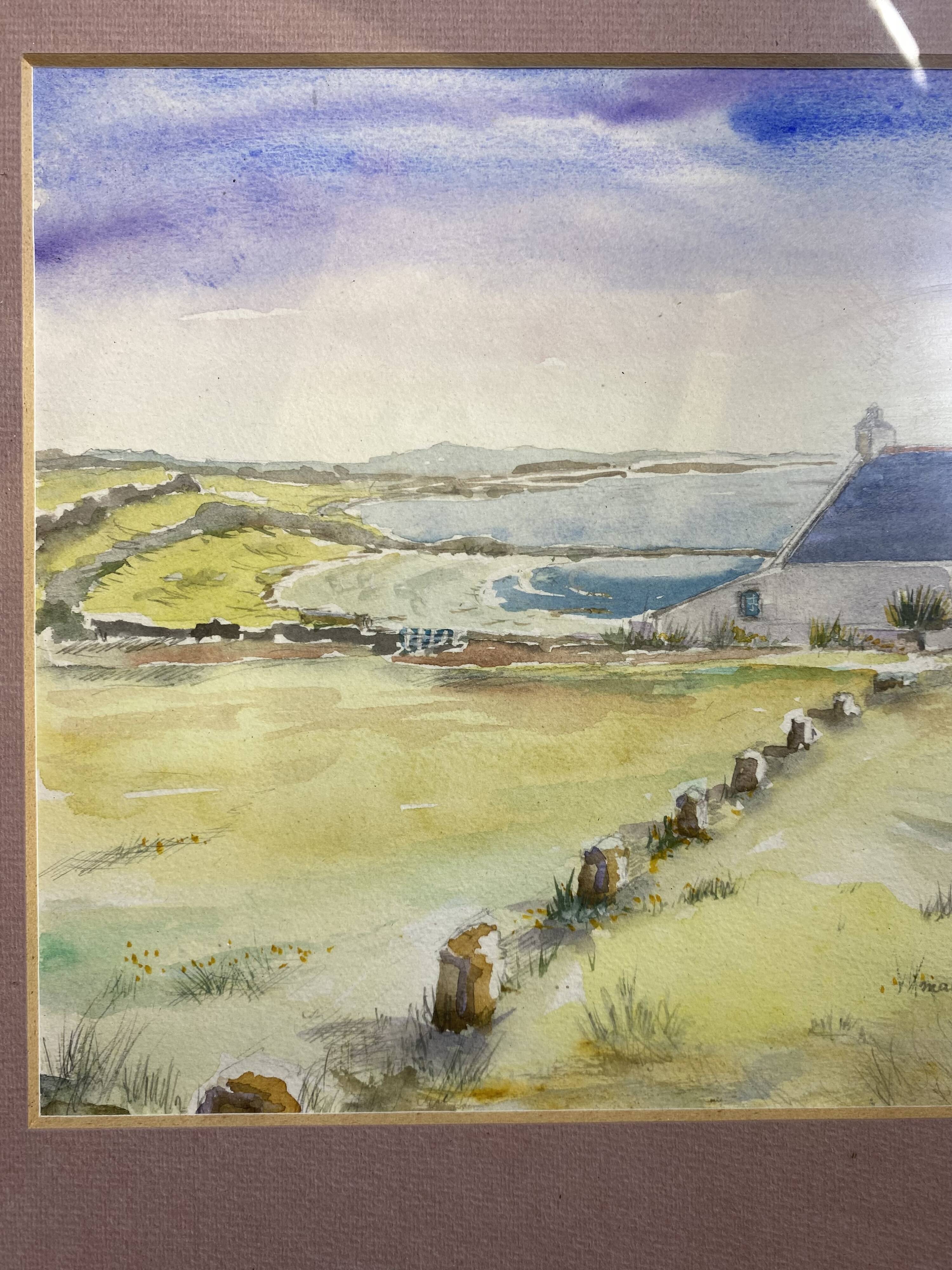 Aquarelle Sur Papier JEAN MOREL Vue Maison De Pêcheurs + Cadre Bois Blanc