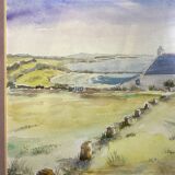 Aquarelle Sur Papier JEAN MOREL Vue Maison De Pêcheurs + Cadre Bois Blanc