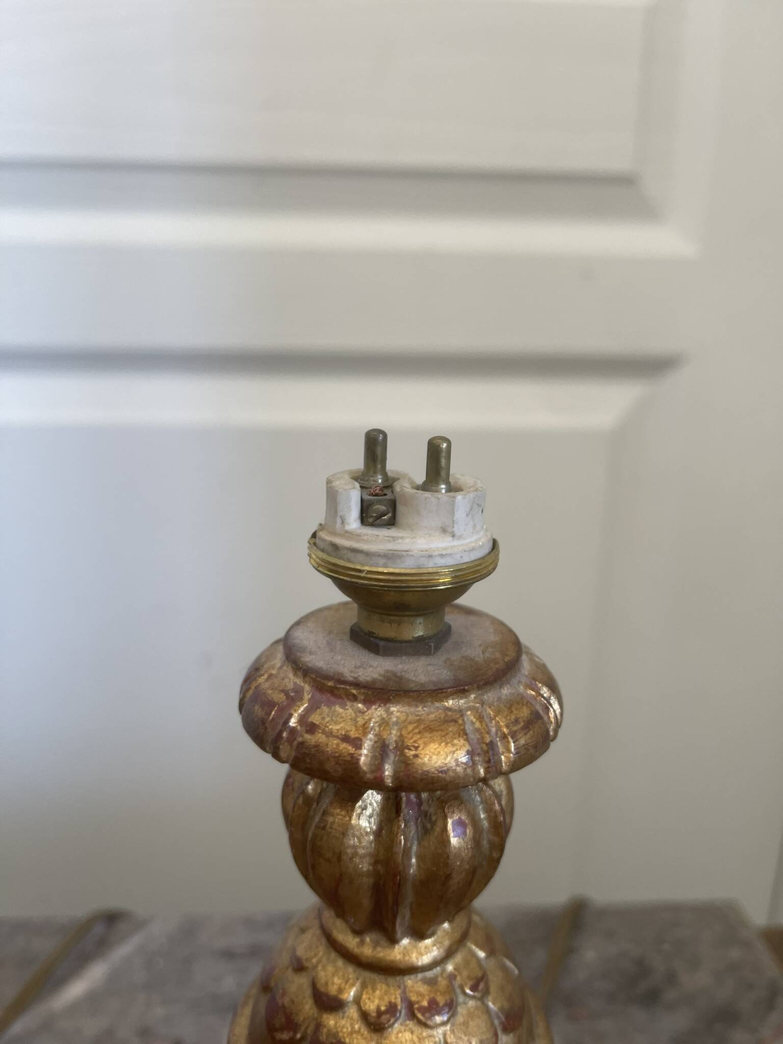 Antique Pair of Wooden Gilded Candle Holders 19th Century