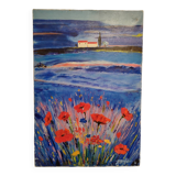 Blue poppy painting