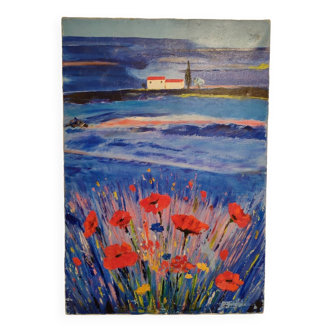 Blue poppy painting