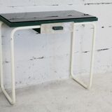 Tubular steel console, black glass tray, circa 1950