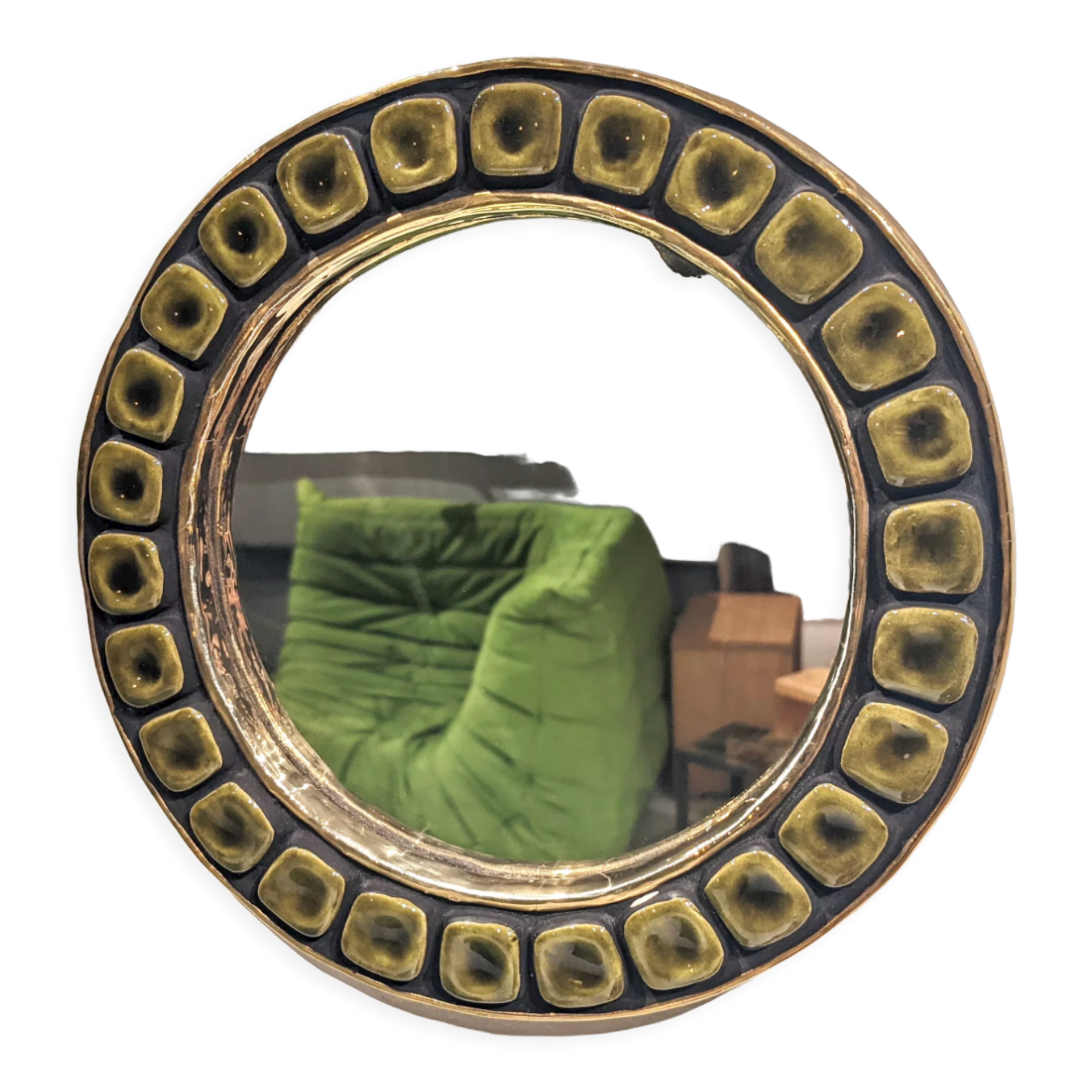 Mirror "sun" in glazed ceramic, 24 cm by Mithé Espelt