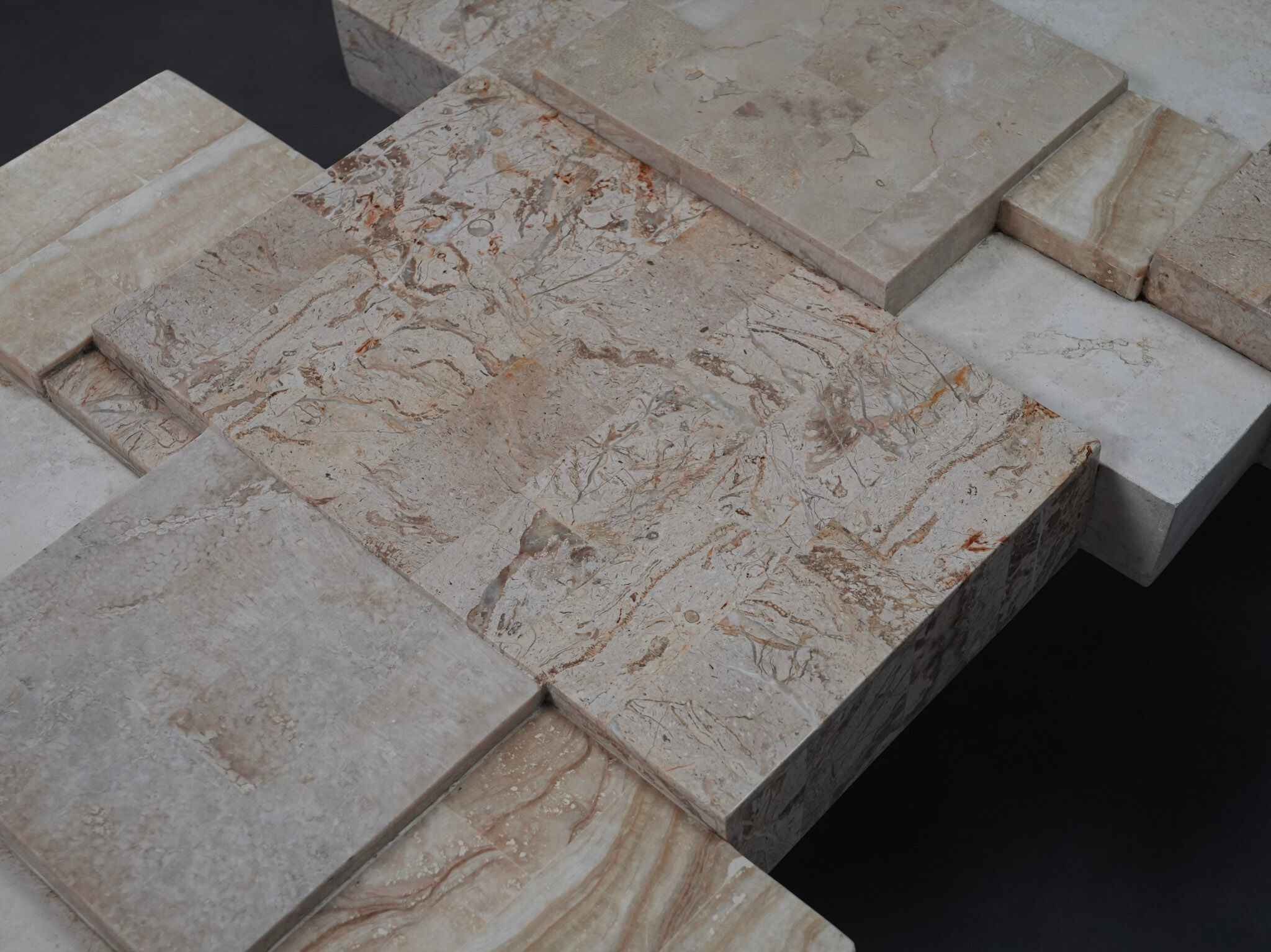 Rare architectural travertine coffee table, Belgium, 1970s