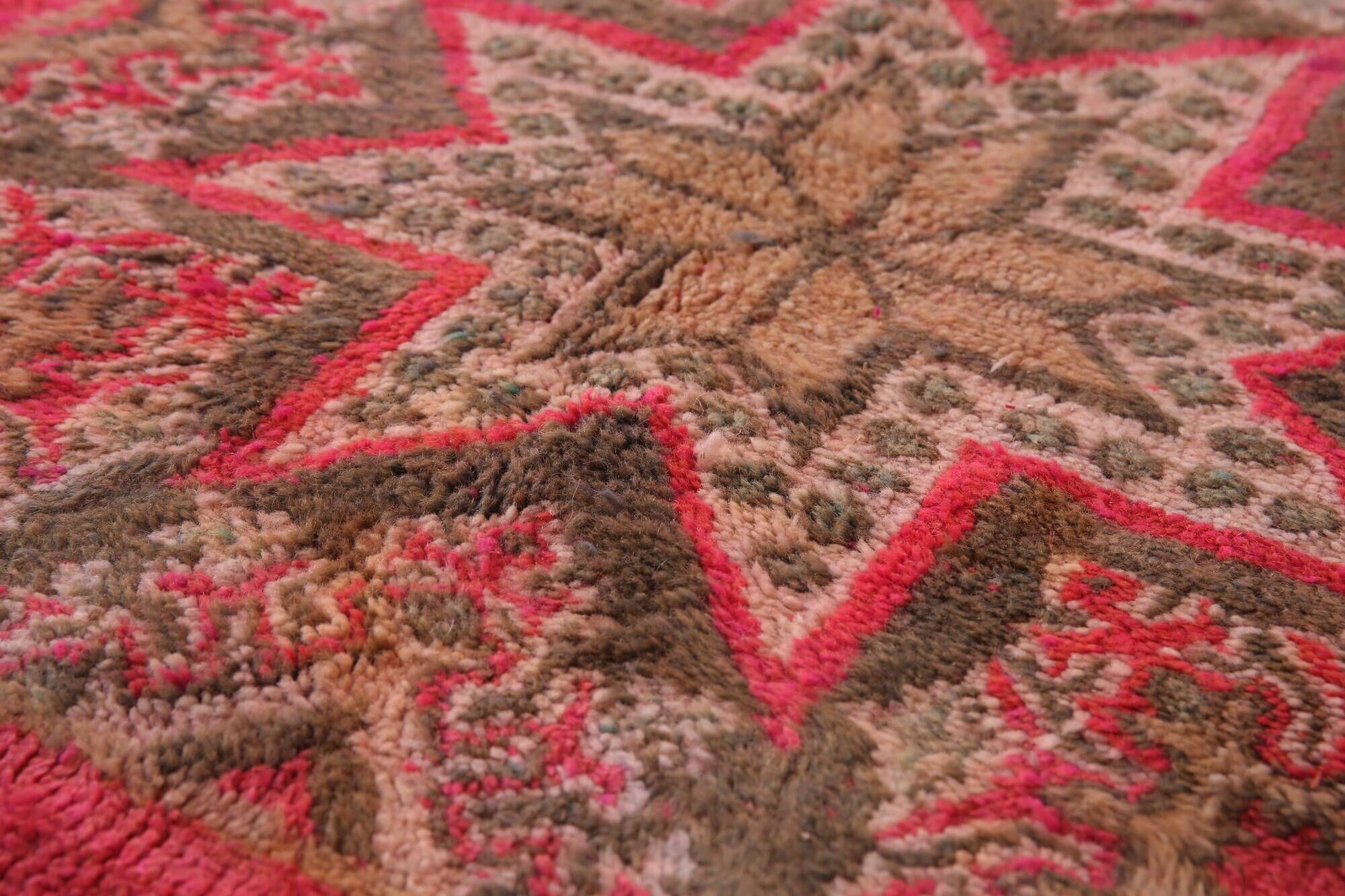 Pink Vintage Moroccan Rug 208 x 384 cm, Berber Wool Rug Handmade, Boho Rug