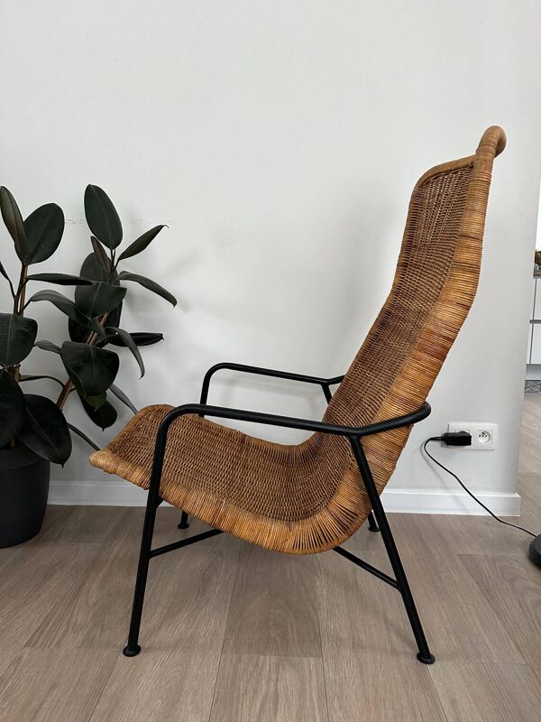 Fauteuil vintage en rotin, modéle 514A, designer Dirk Van Sliedrecht, années 50