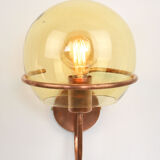 Lampe murale en cuivre et en verre du milieu du siècle