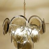 Paire de lustres chromés à disque en verre fumé Vistosi, Italie, années 1970