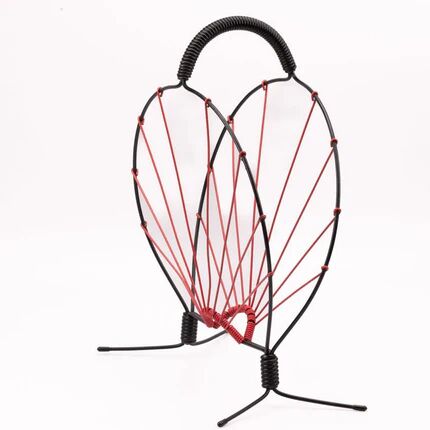 Vintage black metal magazine rack with red scoubidou - 1960s