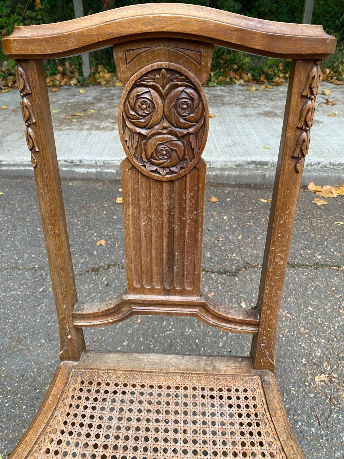 Art Deco lyre chair in solid caned wood