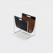 Vintage Brabantia Black Leather & Chrome Magazine Rack 1970s