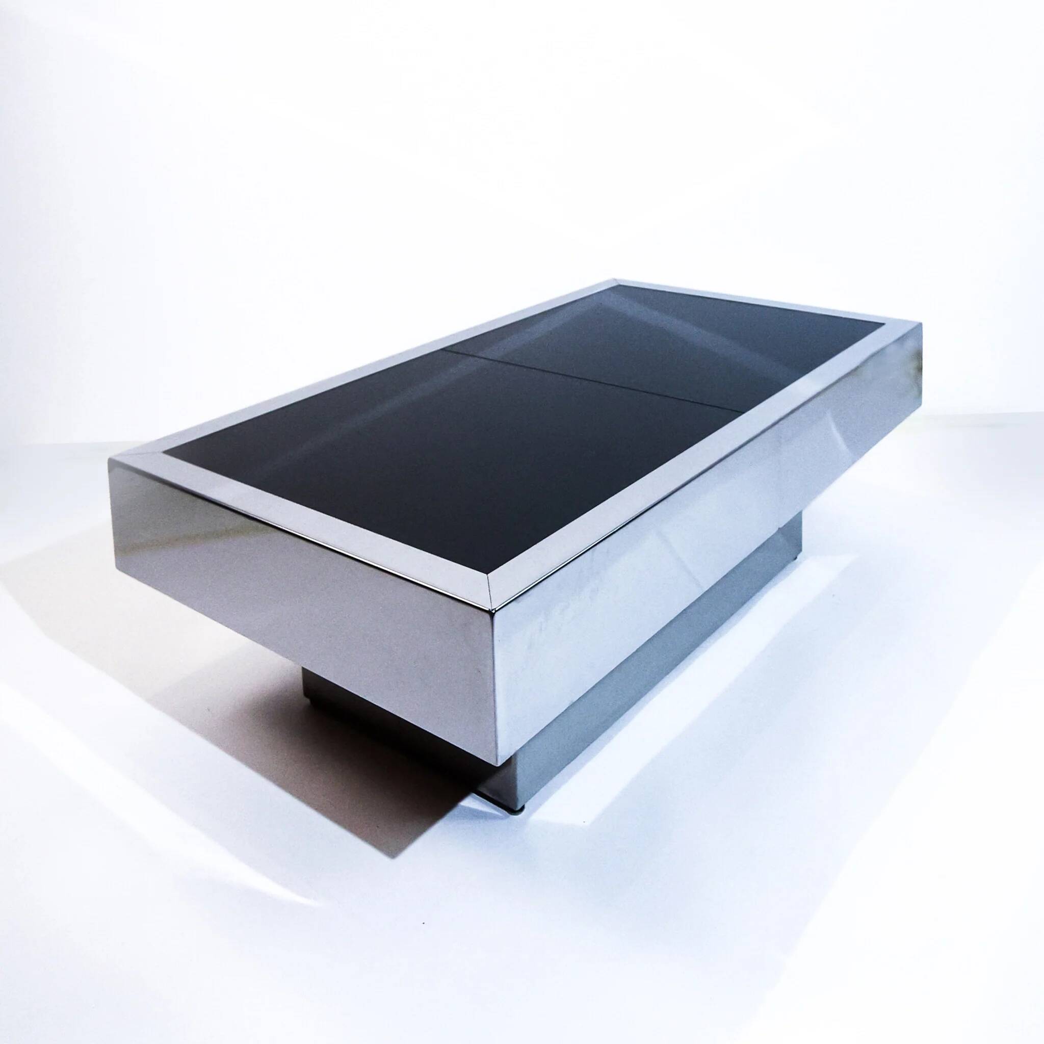 Vintage bar coffee table attributed to Willy Rizzo for Cidue, 1970s.