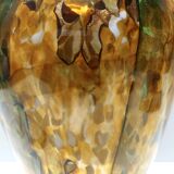 Grand vase en verre de Murano jaune et vert attribué à Fratelli Toso avec aventurine