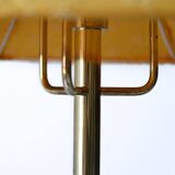 Lampadaire vintage en métal doré avec abat-jour jaune