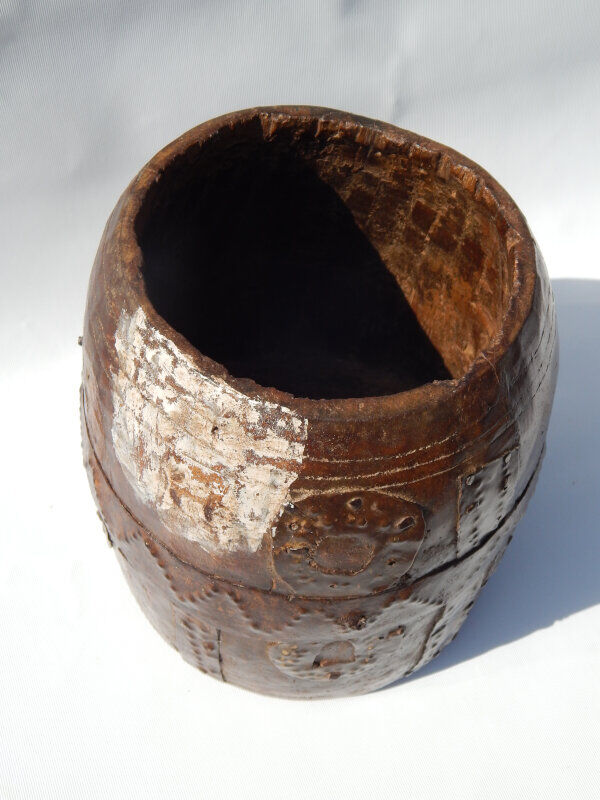 Pot to measure Kerala teak antique brass