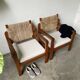 Pair of oak and straw armchairs, reconstruction style