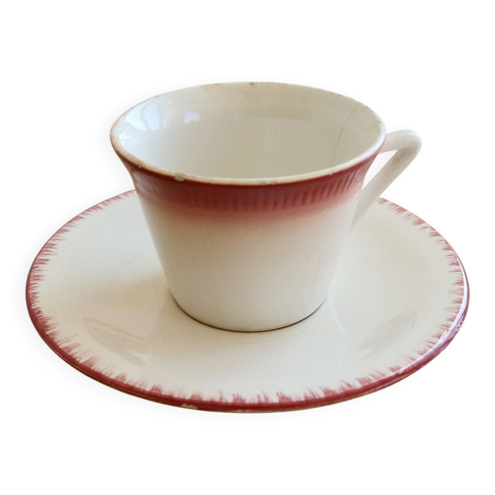 Antique Longchamp ironstone coffee cup with saucer.