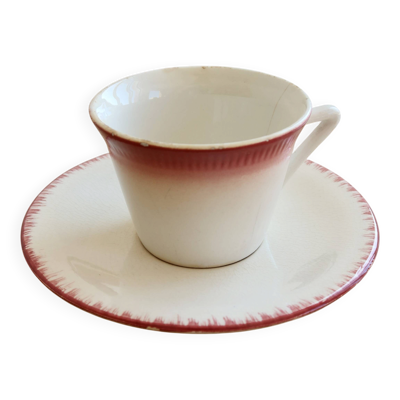 Tasse à café ancienne Longchamp terre de fer avec sous-tasse