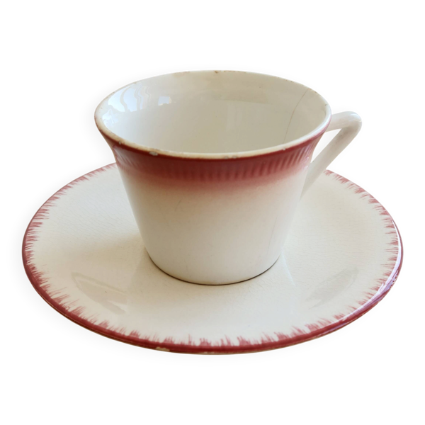 Tasse à café ancienne Longchamp terre de fer avec sous-tasse