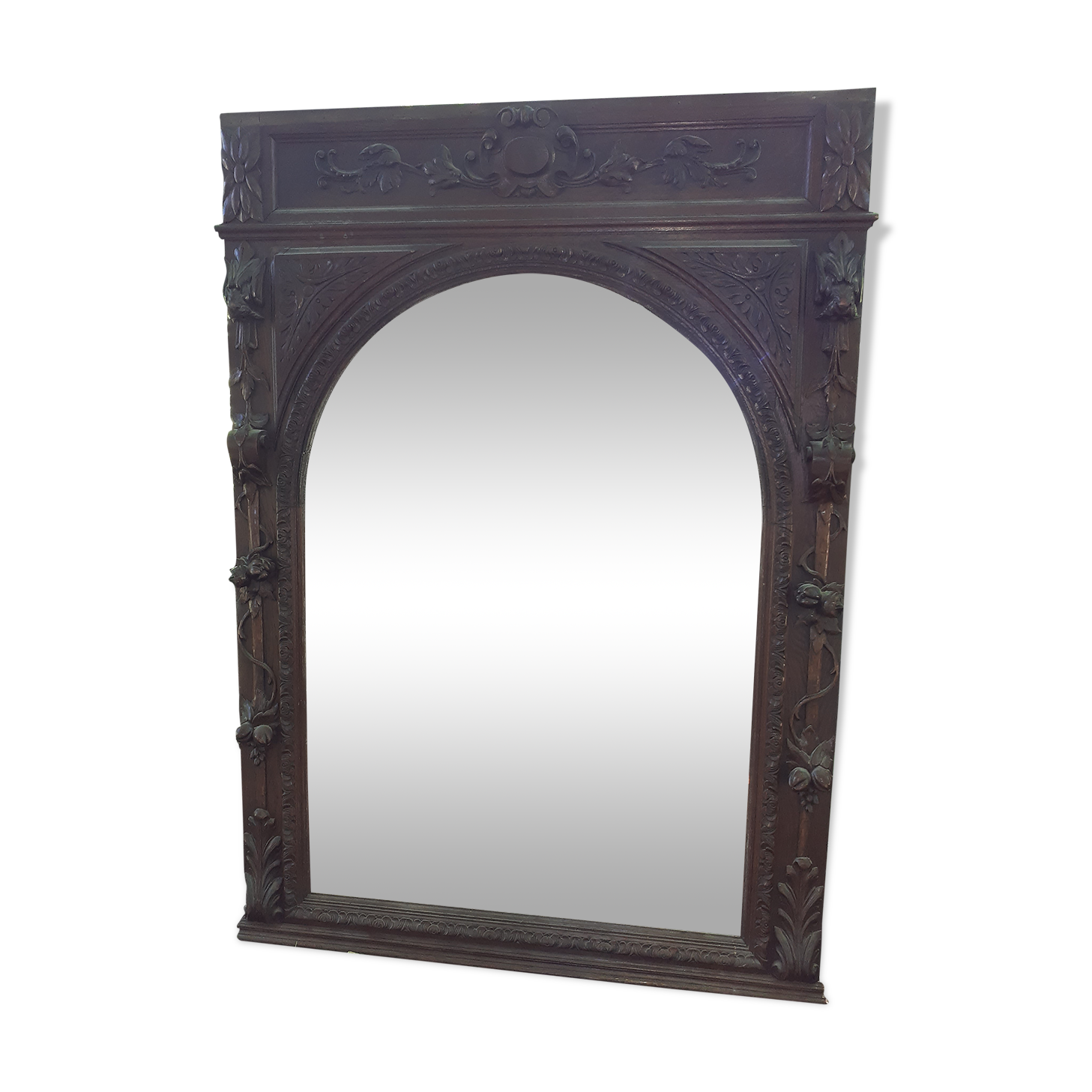 Trumeau mirror beveled in carved oak 104x144cm