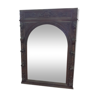 Trumeau mirror beveled in carved oak 104x144cm