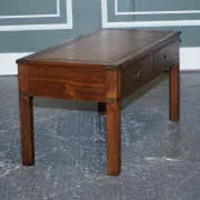 Coffee Table Military Campaign with Brown Leather Top from Harrods London