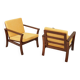 Pair of vintage curved beech armchairs, refurbished – Corduroy fabric