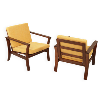 Paire de fauteuils en hêtre courbés vintage, rénovés – Tissu en velours côtelé