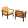 Pair of vintage curved beech armchairs, refurbished – Corduroy fabric