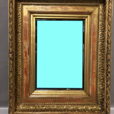 Miroir cadre ancien dit barbizon fin 1800 mouluré bois doré feuilles d'or art