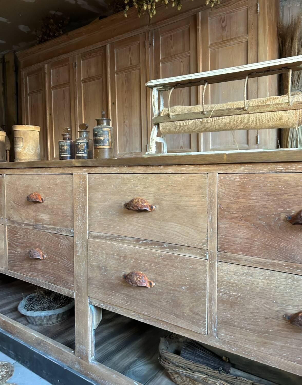 Large antique sideboard with 12 drawers