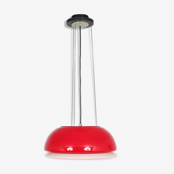 Lampe suspendue en verre rouge des années 1960 d’Italie