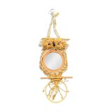 Vintage 1970s owl mirror macrame towel holder